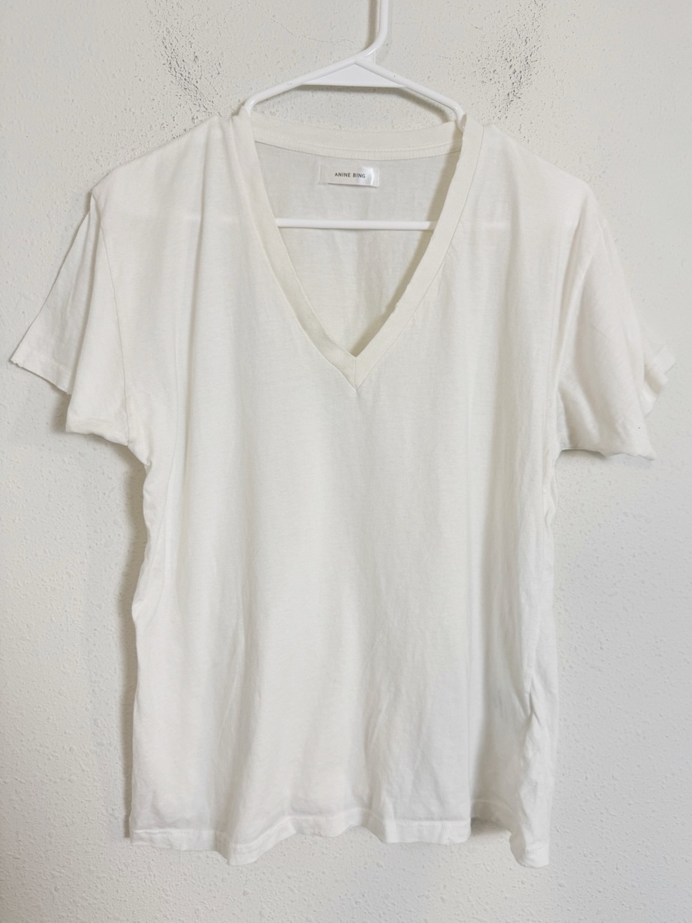 Anine bing white distressed v-neck short sleeve tee shirt